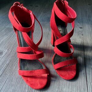 BAR III - Blythe Womens Red Suede Strappy Sandals – Size 6M